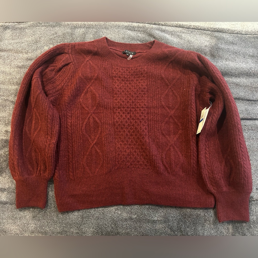 1. State Red Crew Neck Sweater with Cable Knit Design